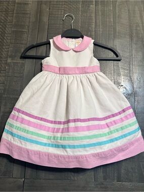 Gymboree White Dress with Pink Collar and Pastel Stripe Trim